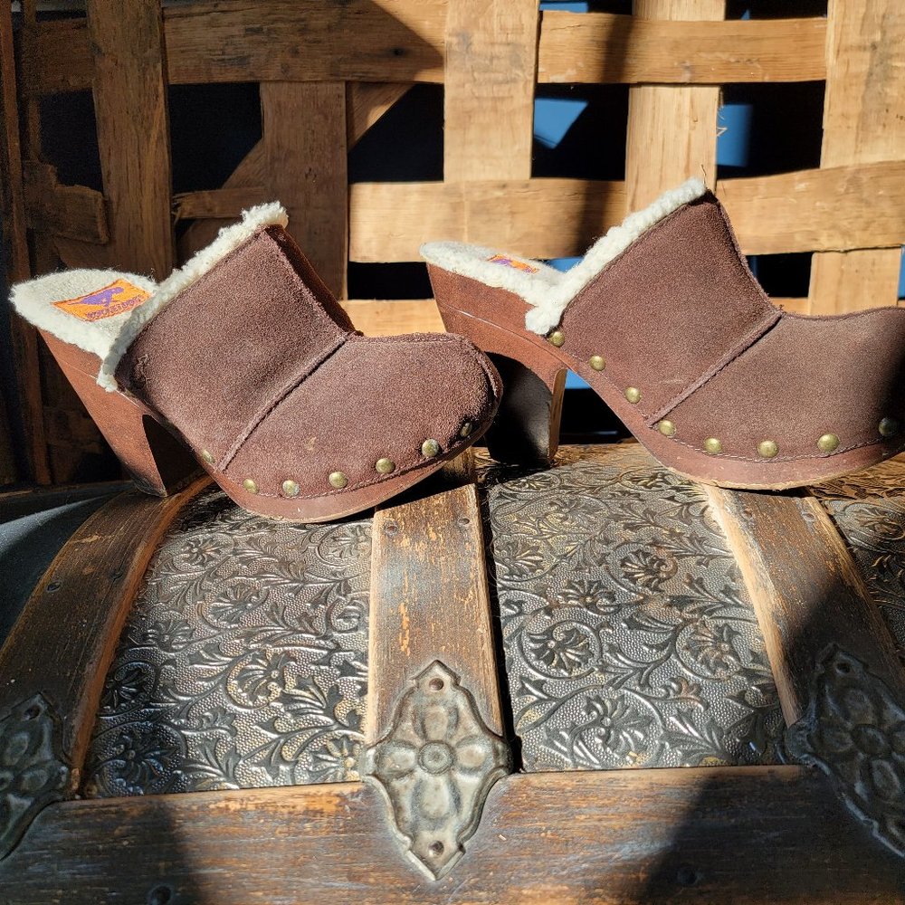 Pair of Women's Rocket Dog Brown Suede Clogs Size 8.5